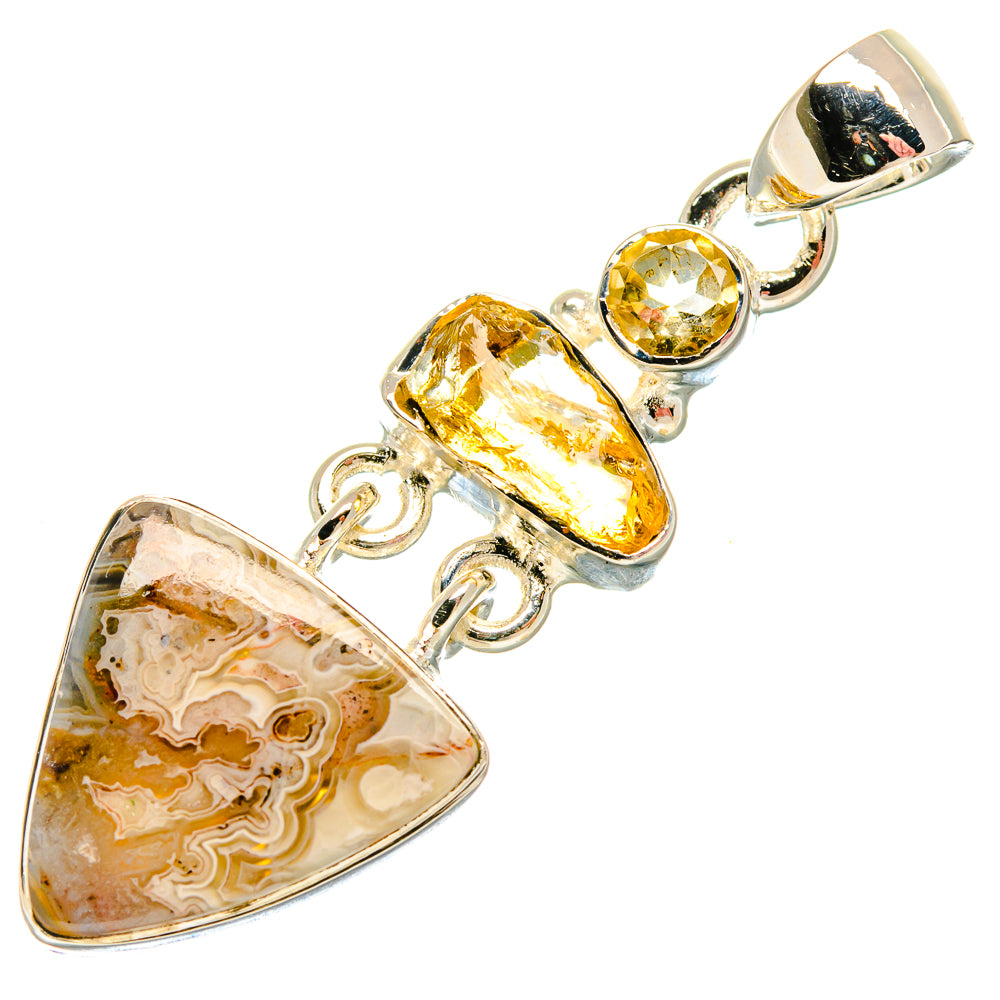 Laguna Lace Agate, Citrine Pendants handcrafted by Ana Silver Co - PD18282