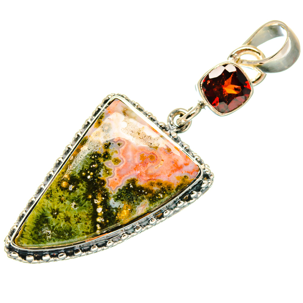 Ocean Jasper, Garnet Pendants handcrafted by Ana Silver Co - PD18286