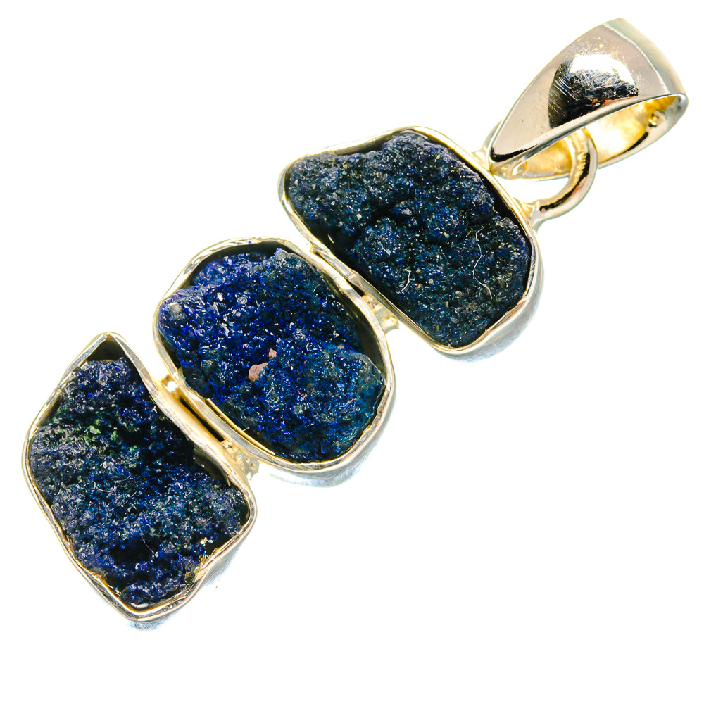 Rough lapis lazuli pendant with three rectangular stones in 925 sterling silver bezel