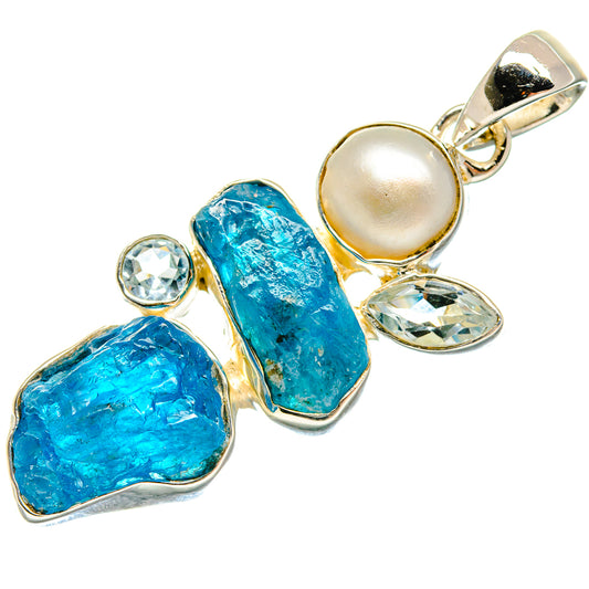 Apatite, Blue Topaz, Cultured Pearl Pendants handcrafted by Ana Silver Co - PD18307
