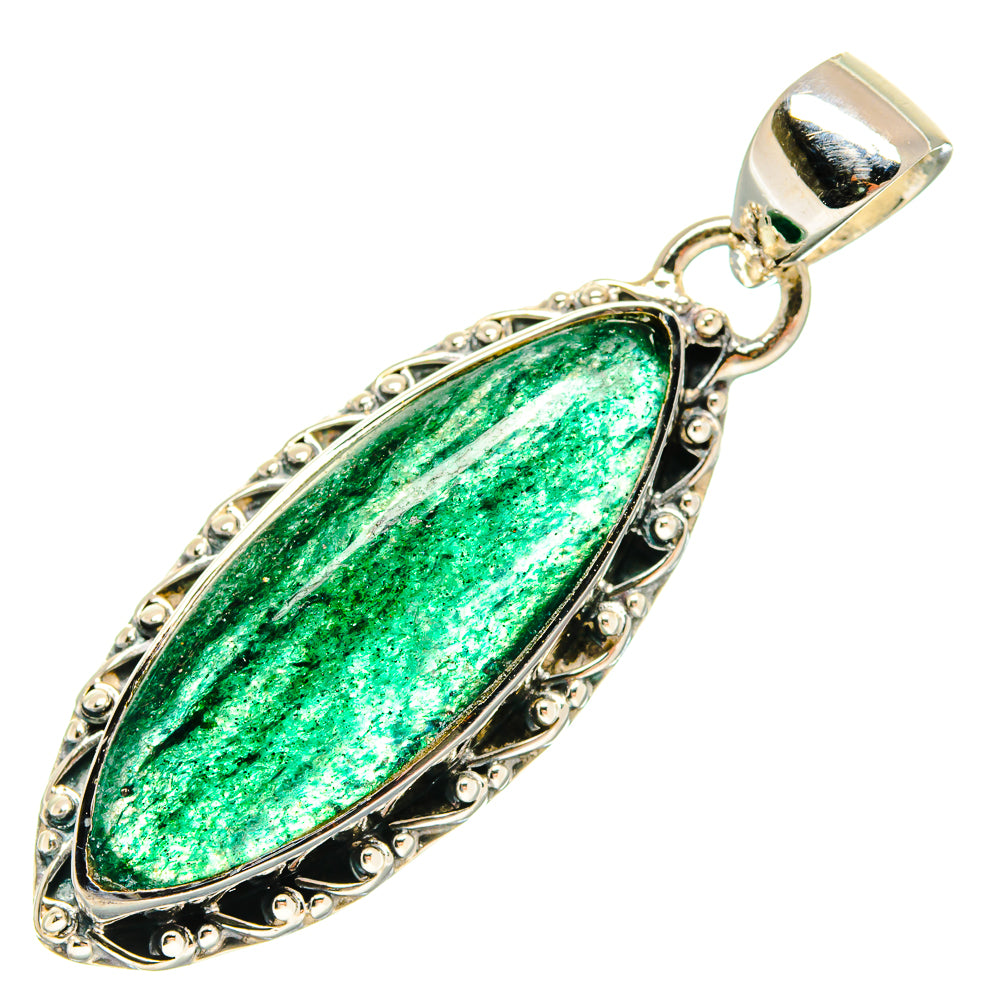 925 sterling silver green aventurine marquise pendant with textured border and bail