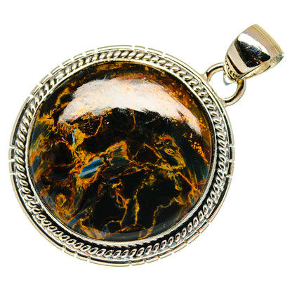 Oval pietersite pendant in 925 sterling silver bezel with rope border and bail loop
