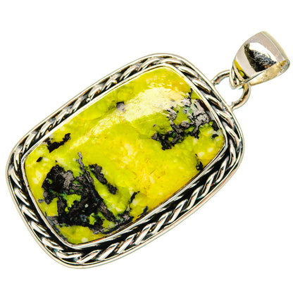 925 sterling silver opal pendant with yellow-green rectangular cabochon, ornate bail loop