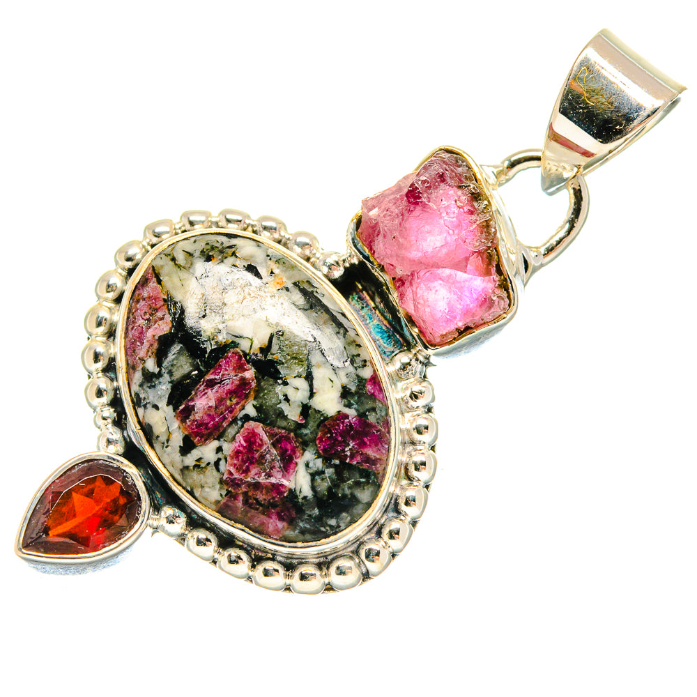 Russian Eudialyte, Garnet, Pink Tourmaline Pendants handcrafted by Ana Silver Co - PD18350