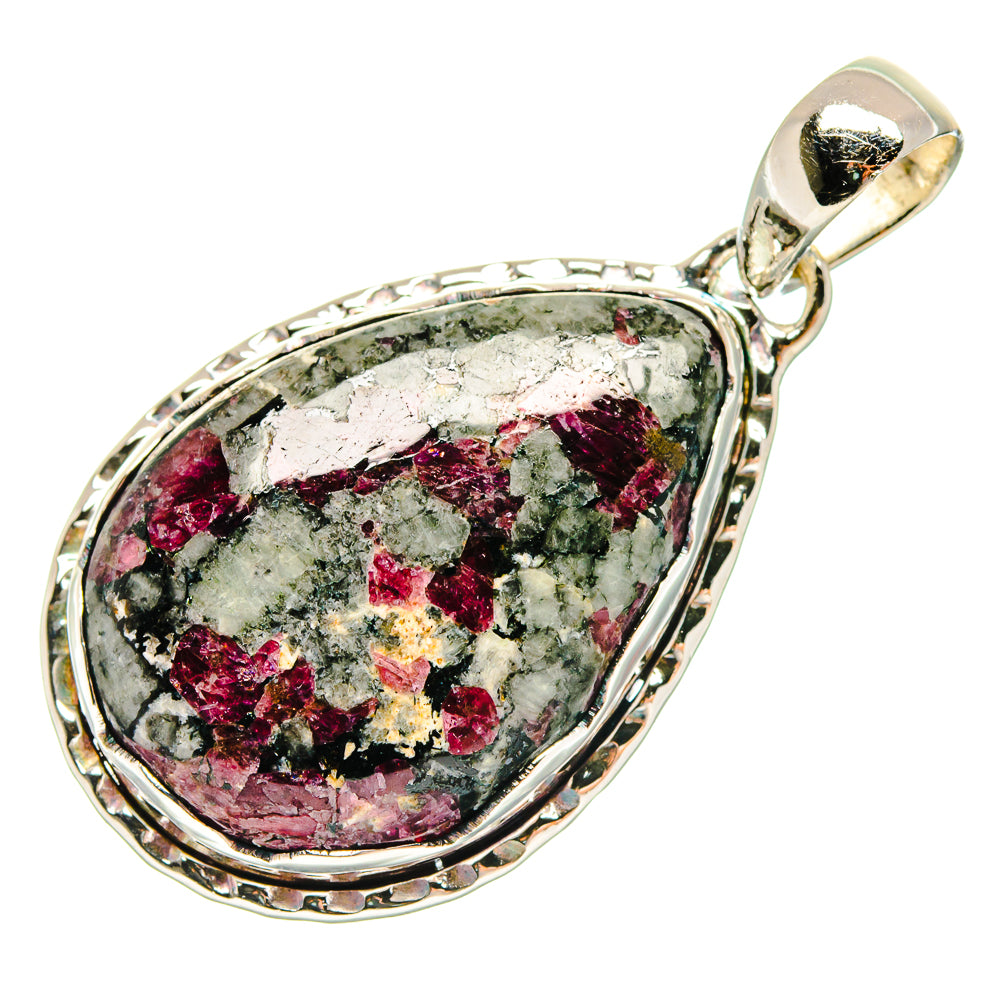 Russian eudialyte pendant, 925 sterling silver teardrop stone with silver bail loop