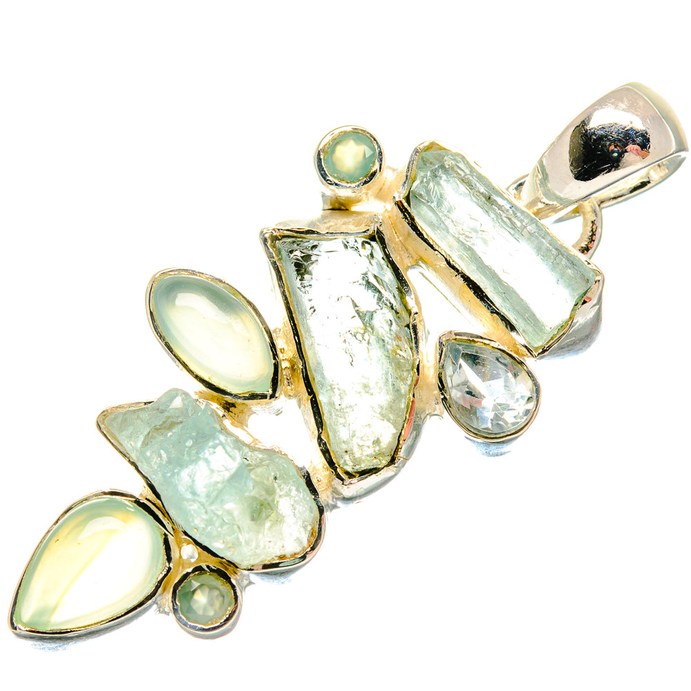 Rough aquamarine pendant with bezel-set stones in gold-tone 925 sterling silver