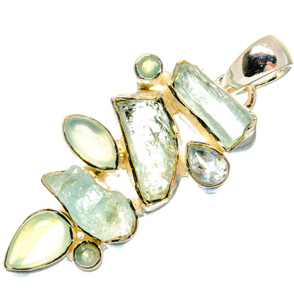 Rough aquamarine pendant with bezel-set stones in gold-tone 925 sterling silver