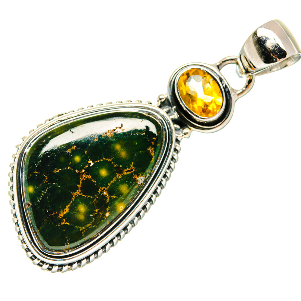 Ocean jasper and citrine pendant in oval silver frame with yellow top stone