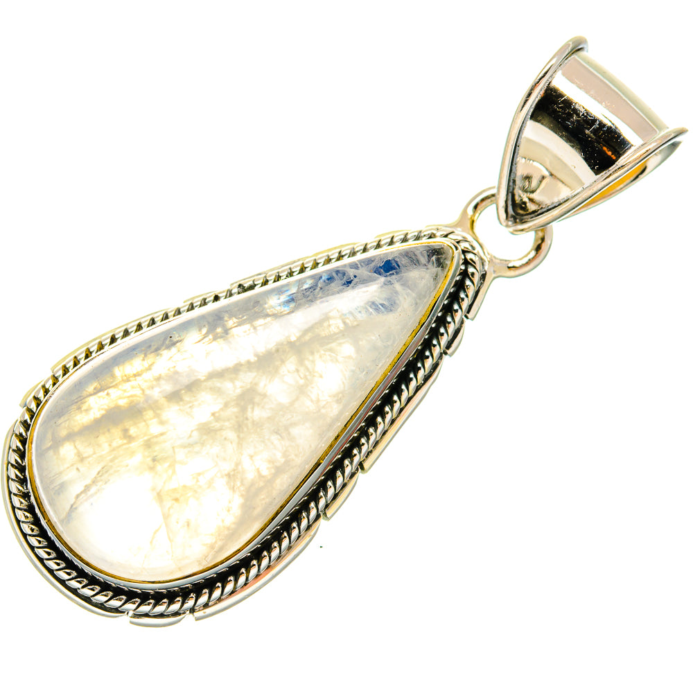 Teardrop moonstone pendant in 925 sterling silver with oval frame and hinged bail