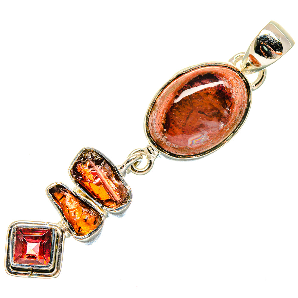 Sterling silver pendant with oval orange fire opal and red square garnet at bottom