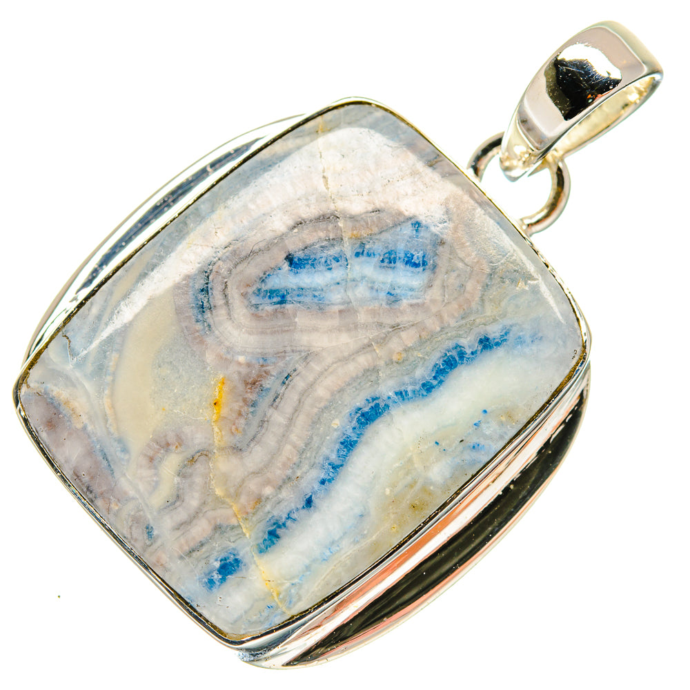 Sterling silver pendant with blue-veined rectangular cabochon stone and top bail loop