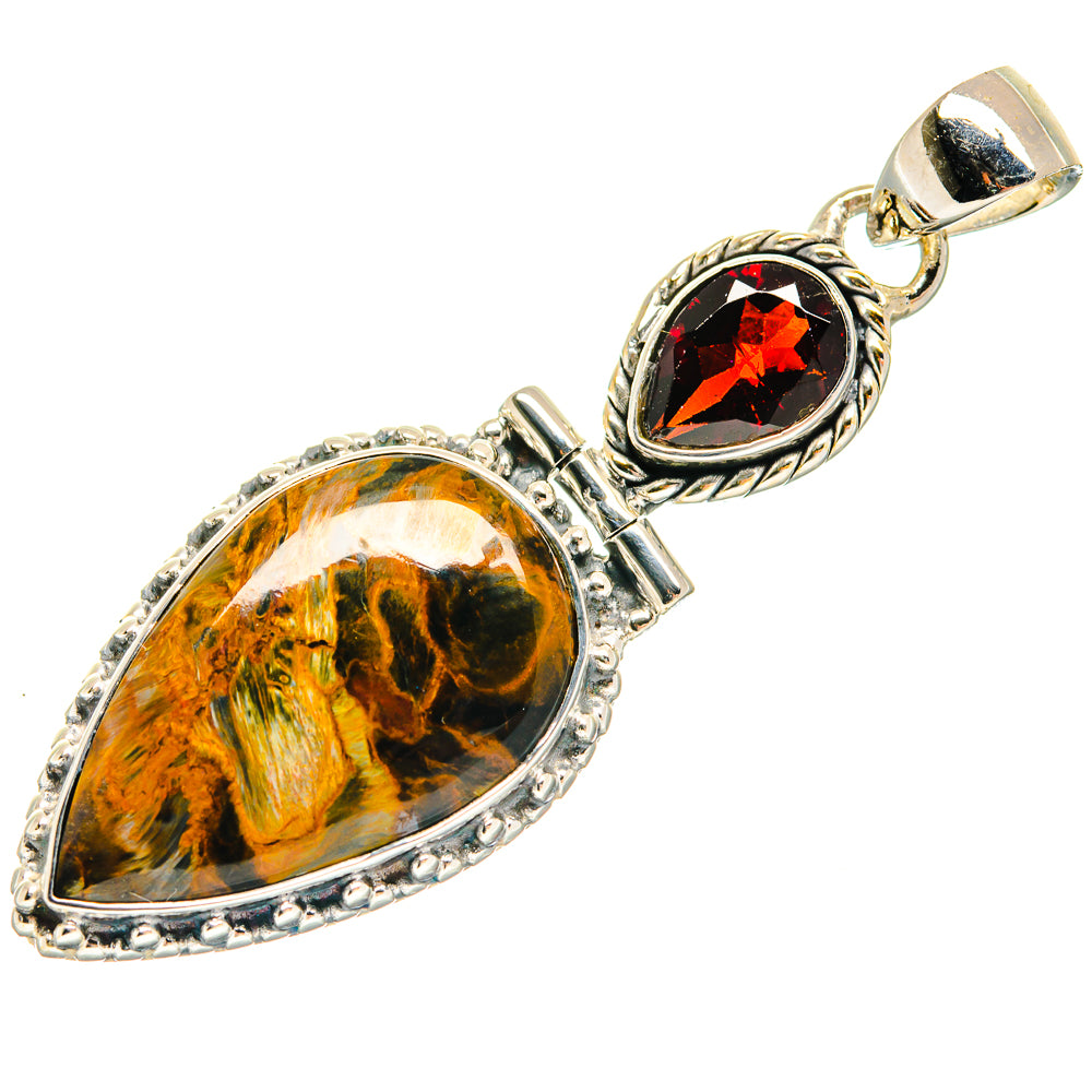 Golden Pietersite, Garnet Pendants handcrafted by Ana Silver Co - PD18621