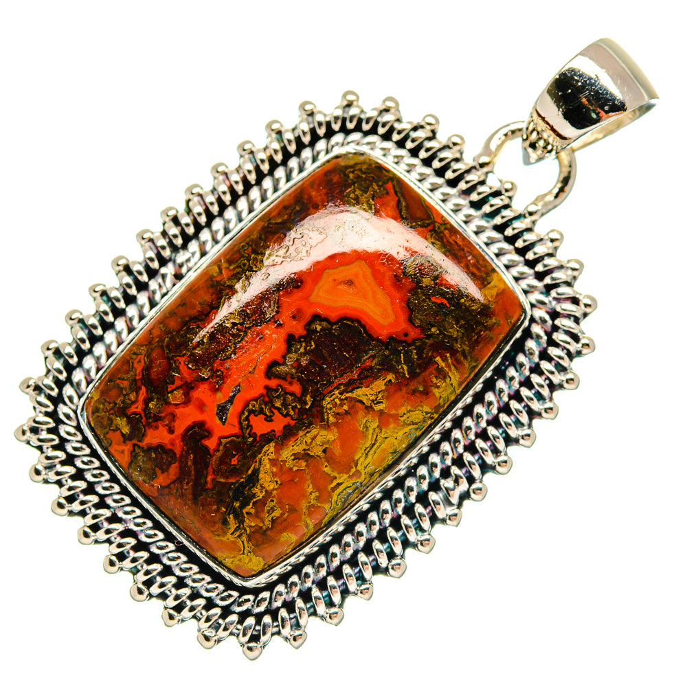 Sterling silver agate pendant, square cabochon with orange-red and dark mottling
