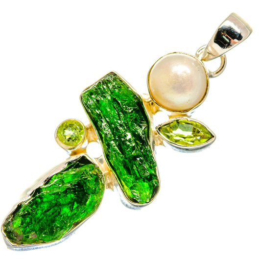 Chrome Diopside, Peridot, Cultured Pearl Pendants handcrafted by Ana Silver Co - PD18633
