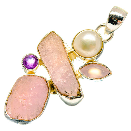 Rose Quartz, Amethyst, Cultured Pearl Pendants handcrafted by Ana Silver Co - PD18644