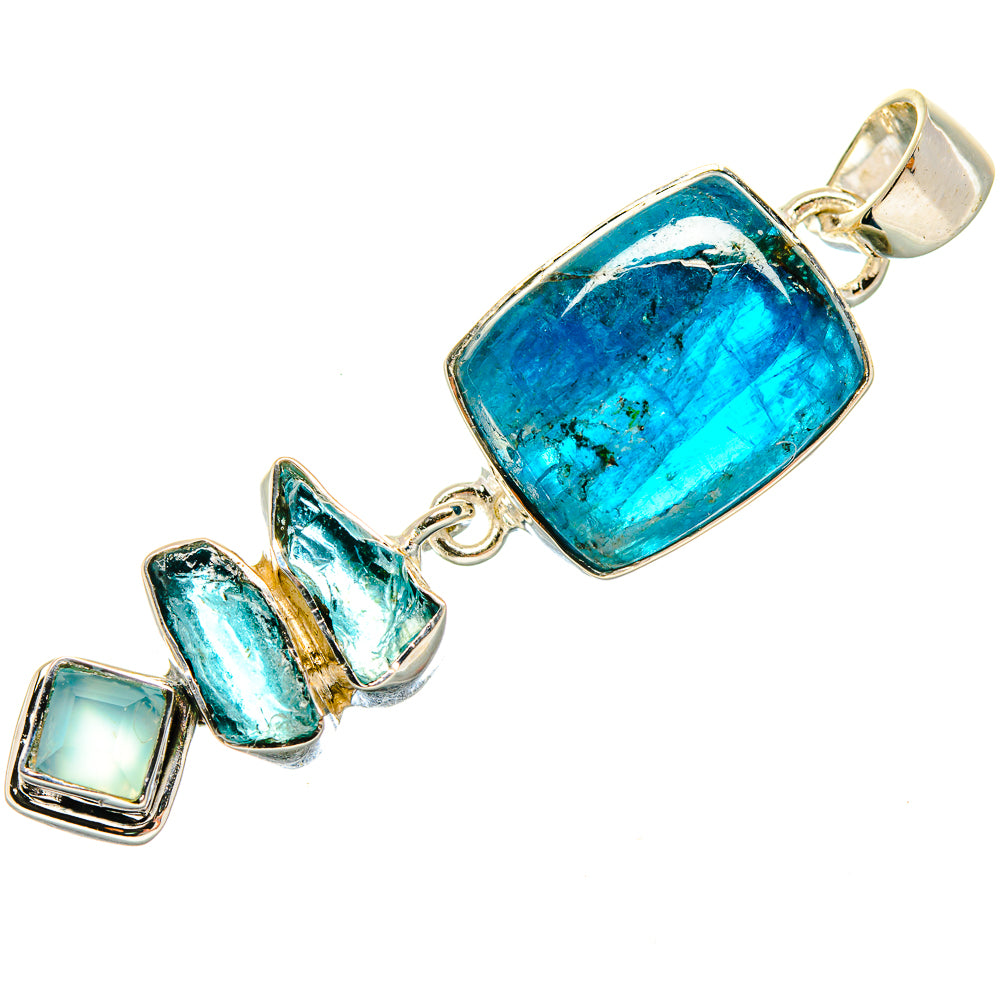 Sterling silver pendant with square aqua blue chalcedony stone and bail
