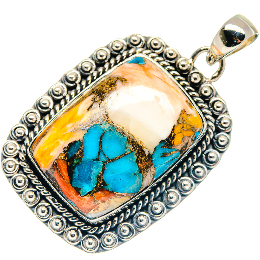 Kingman Pink Dahlia Turquoise Pendants handcrafted by Ana Silver Co - PD18664