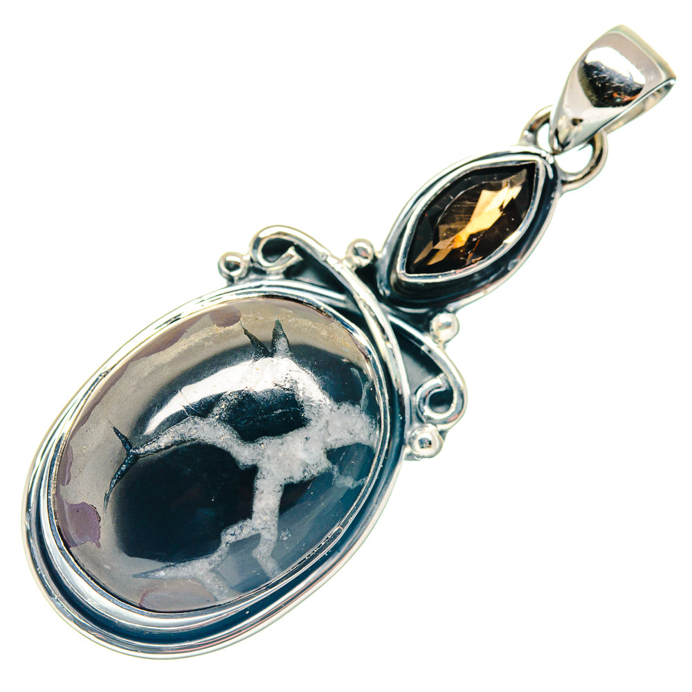 Septarian Geode, Smoky Quartz Pendants handcrafted by Ana Silver Co - PD18699