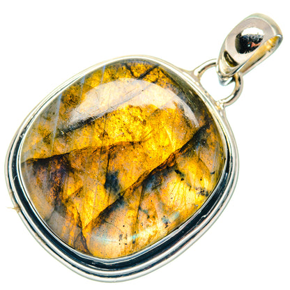 Labradorite pendant in 925 sterling silver with round gold-yellow gemstone bezel setting