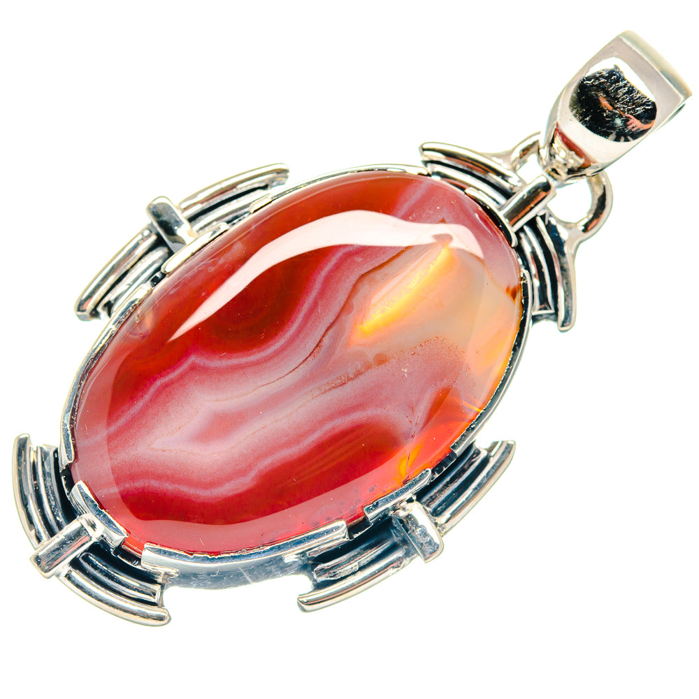 Red and white Botswana agate oval pendant in 925 sterling silver with top bail
