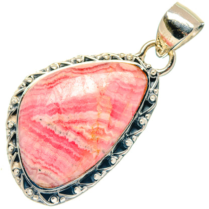 925 sterling silver rhodochrosite teardrop pendant, pink cabochon with silver bezel