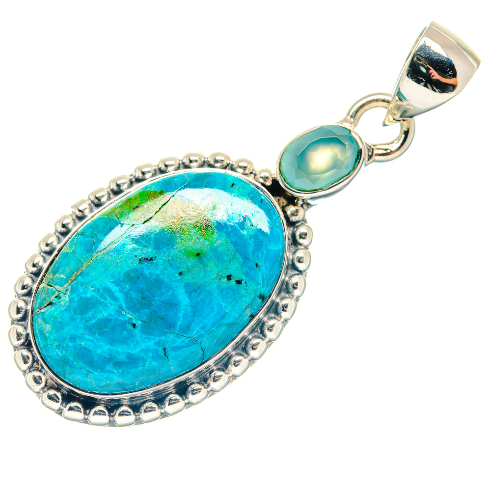 Sterling silver aqua chalcedony pendant with large oval turquoise cabochon and small top stone
