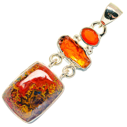 925 sterling silver pendant with two rectangular orange agate stones and red carnelian