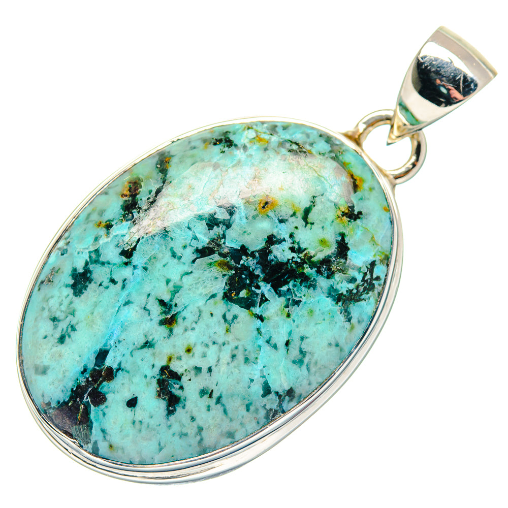 Oval turquoise pendant with polished 925 sterling silver bezel and loop bail