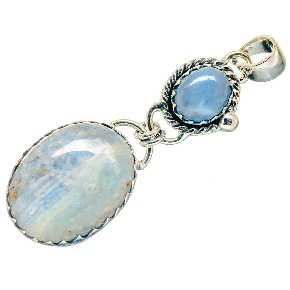 Sterling silver double oval opal pendant with blue stones and jump ring clasp