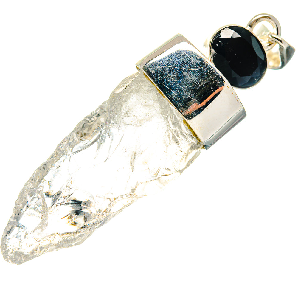 Clear Herkimer diamond and black onyx pendant in silver bezel setting, with loop bail