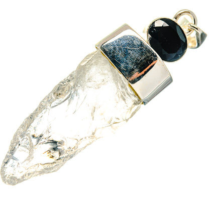 Clear Herkimer diamond and black onyx pendant in silver bezel setting, with loop bail