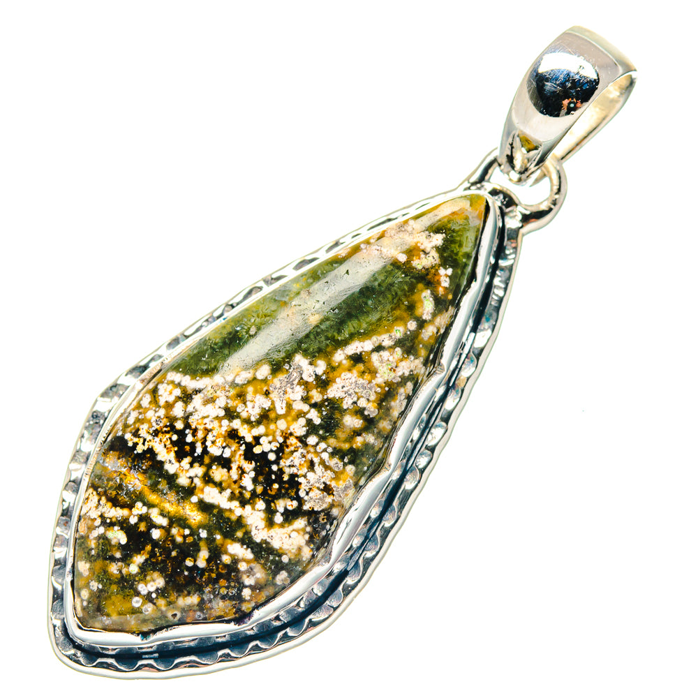 Ocean jasper teardrop pendant in 925 sterling silver bezel setting