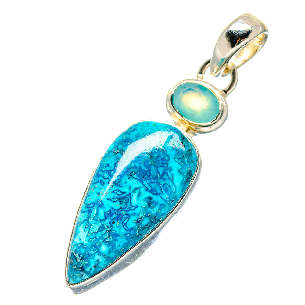 Aqua chalcedony and blue teardrop pendant in 925 sterling silver, with round aqua stone