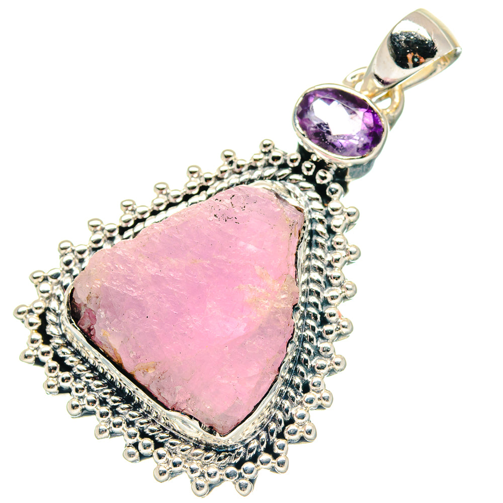 925 sterling silver pendant with pink opal teardrop and purple amethyst cabochon, bail top