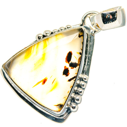 Sterling silver triangular pendant with Montana agate, bright yellow amber speckles