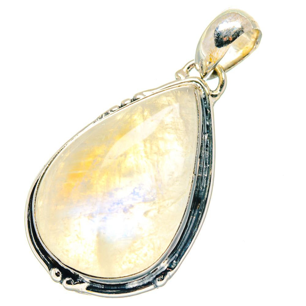 Sterling silver teardrop pendant with yellow-white iridescent moonstone and top bail loop
