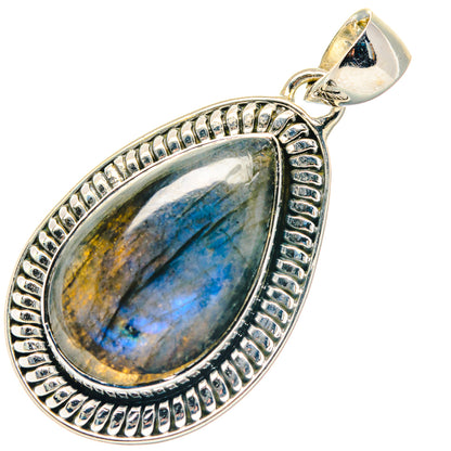 Labradorite teardrop pendant with 925 sterling silver bezel and open bail