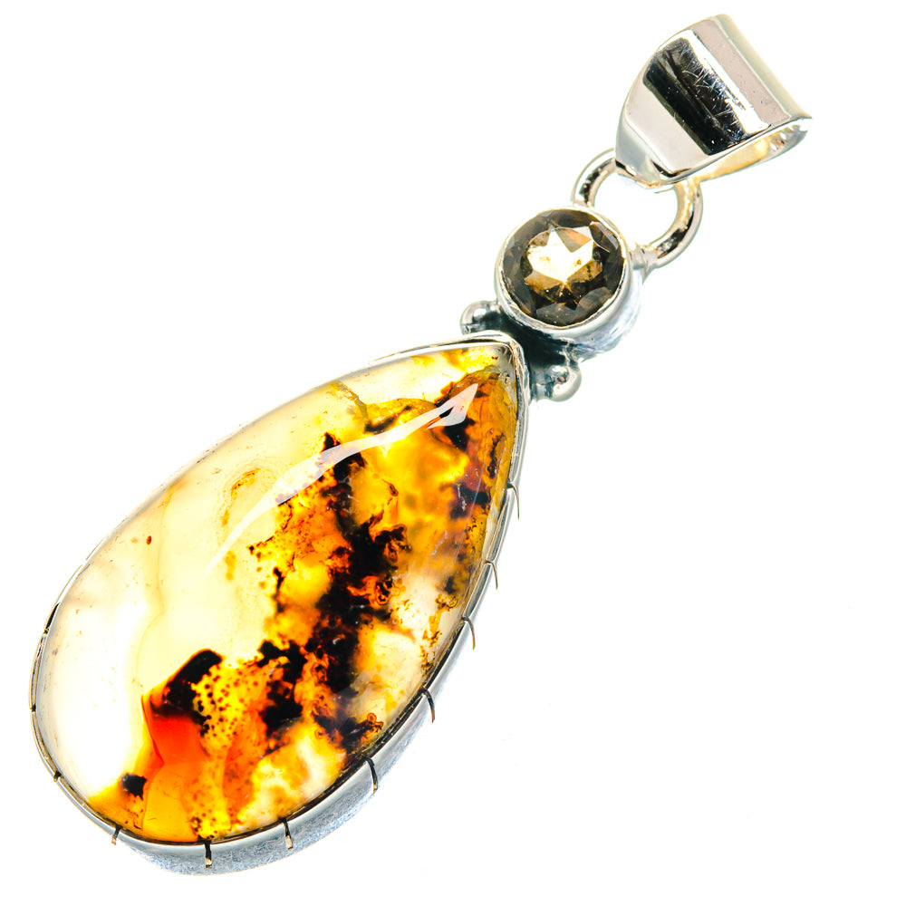 925 sterling silver pendant with amber teardrop stone and dark round accent