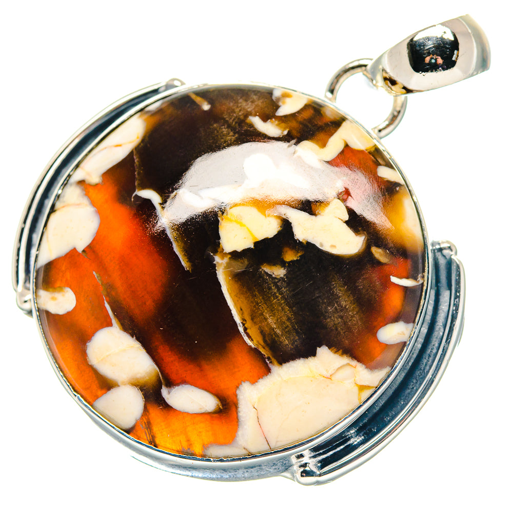 Oval jasper pendant in 925 sterling silver with brown-orange stone and cream veining