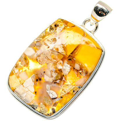 925 sterling silver pendant with yellow-orange brecciated stone in a teardrop frame