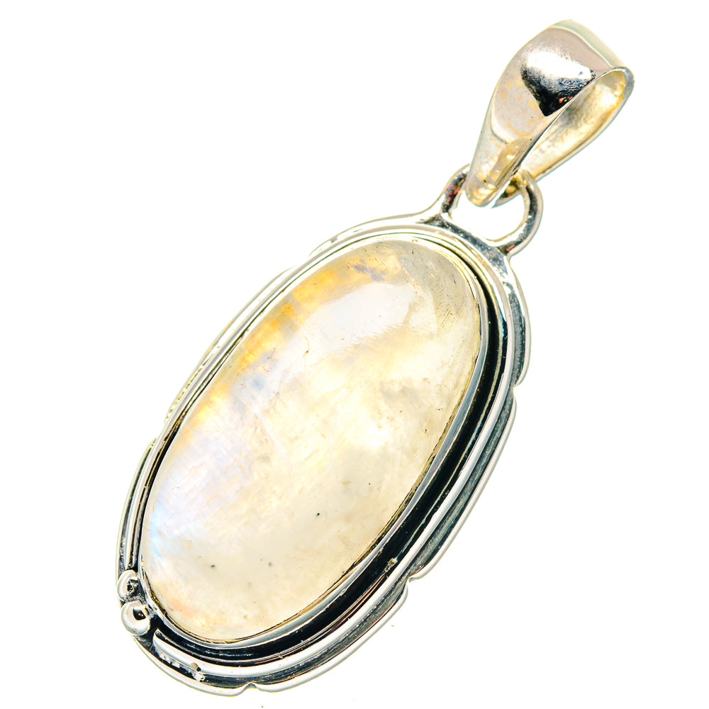 Oval moonstone pendant with sterling silver bezel and top bail, oval cabochon