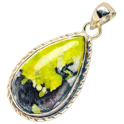 Teardrop green opal pendant with silver bail and ornate bezel in 925 sterling silver