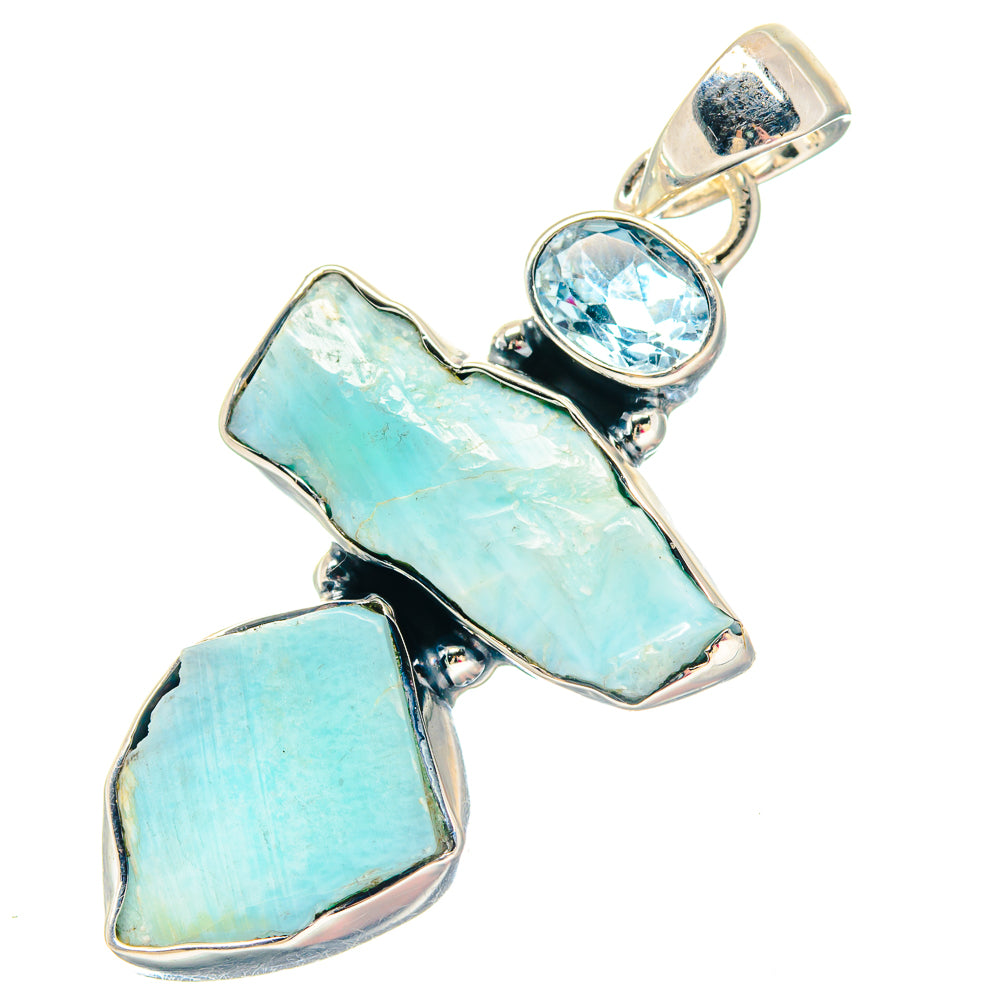 Sterling silver larimar and blue topaz cross pendant, light-blue stones and round topaz