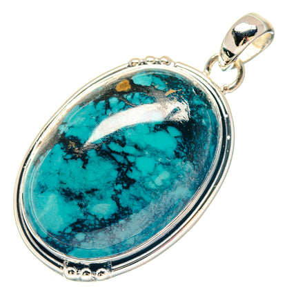 Turquoise oval cabochon pendant with 925 sterling silver bezel and top loop bail