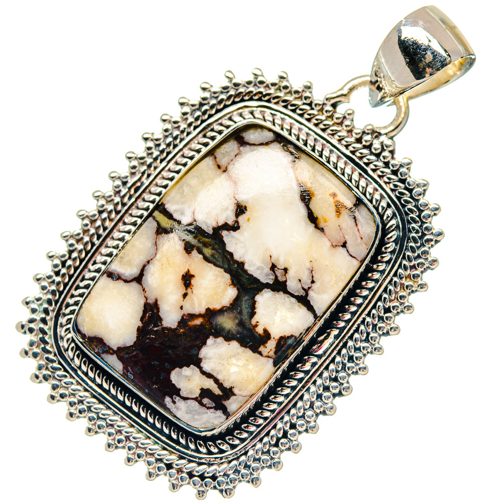 Sterling silver wild horse jasper pendant with square stone and ornate bezel