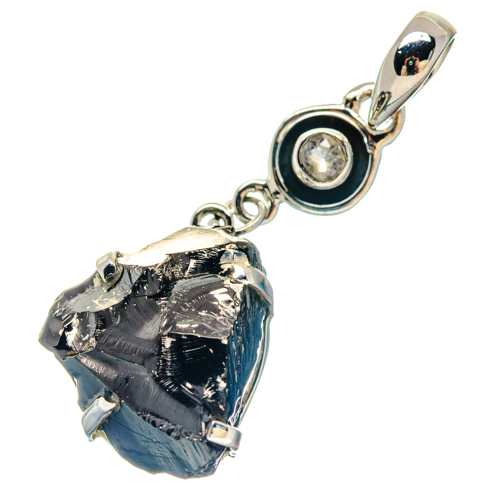 925 sterling silver shungite and quartz drop pendant with round dark bezel bail loop