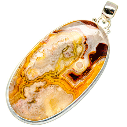 Lace agate pendant with oval orange and cream stone in sterling silver bezel
