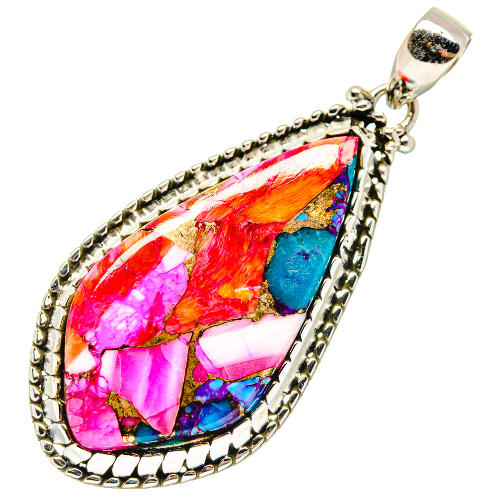 Kingman Pink Dahlia Turquoise Pendants handcrafted by Ana Silver Co - PD19854