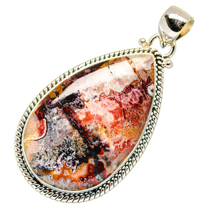 Crazy lace agate teardrop pendant in 925 sterling silver bezel setting