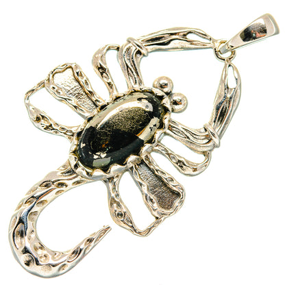 925 sterling silver pendant with dark black stone, detailed floral-like frame and bail